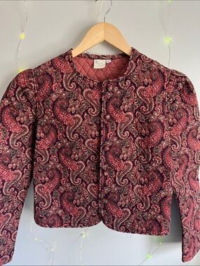 Vintage Quilted Paisley Crop Jacket in Maroon 1987